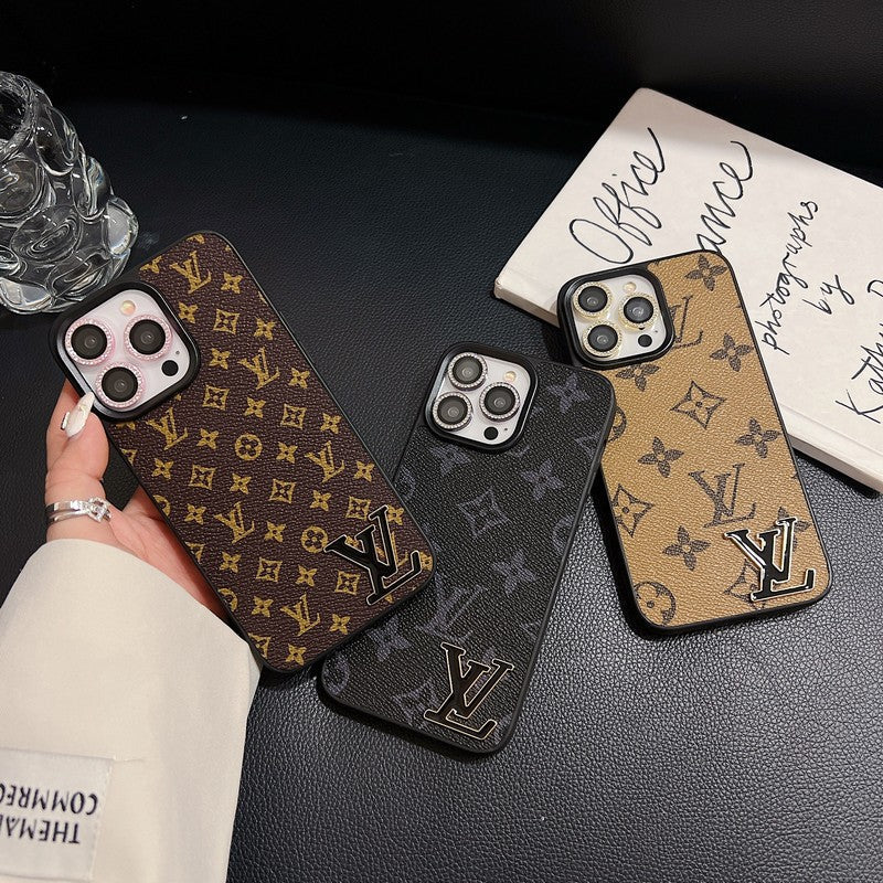 Lou Black Logo Leather iPhone Case