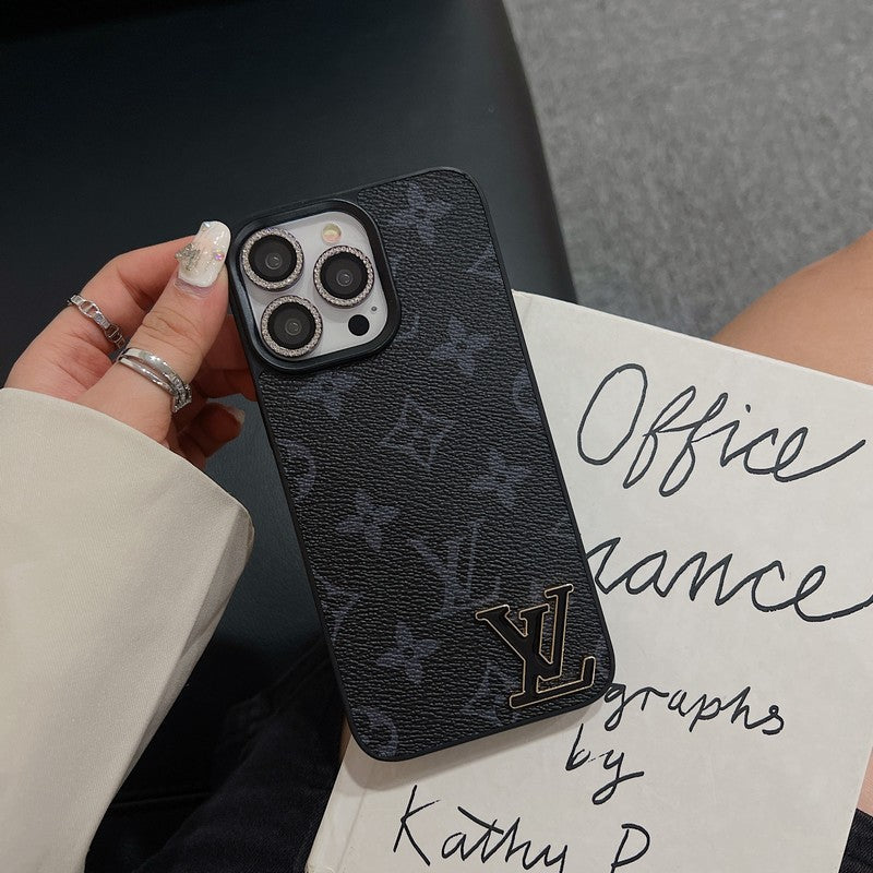 Lou Black Logo Leather iPhone Case