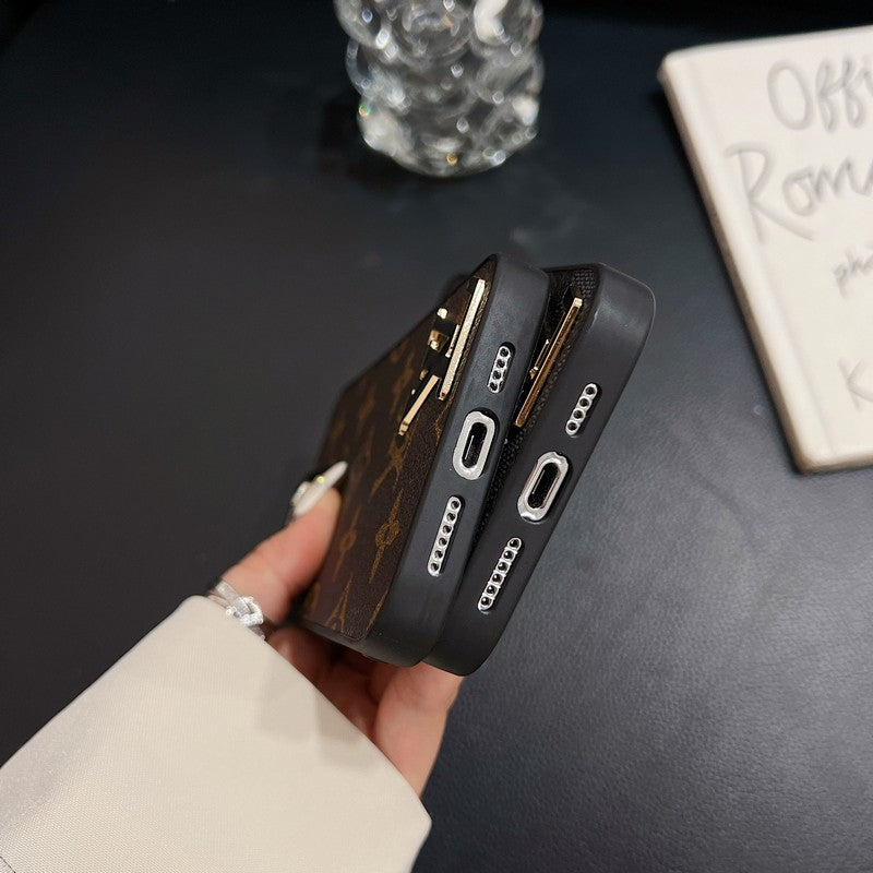 Lou Black Logo Leather iPhone Case